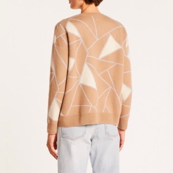 Maison Montagut Cashmere V-Neck Sweater Size S Felixa Geometric Tan Brown - Picture 14 of 15